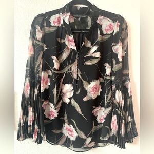 White House Black Market Floral Blouse with Bell Sleeves